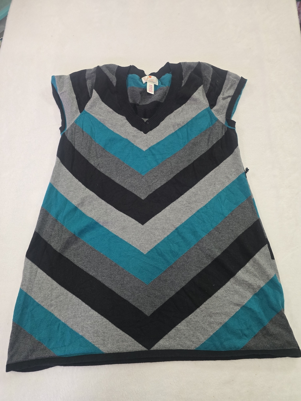Maternity Chevron Knit Dress - Teal, Gray & Black Casual V-Neck